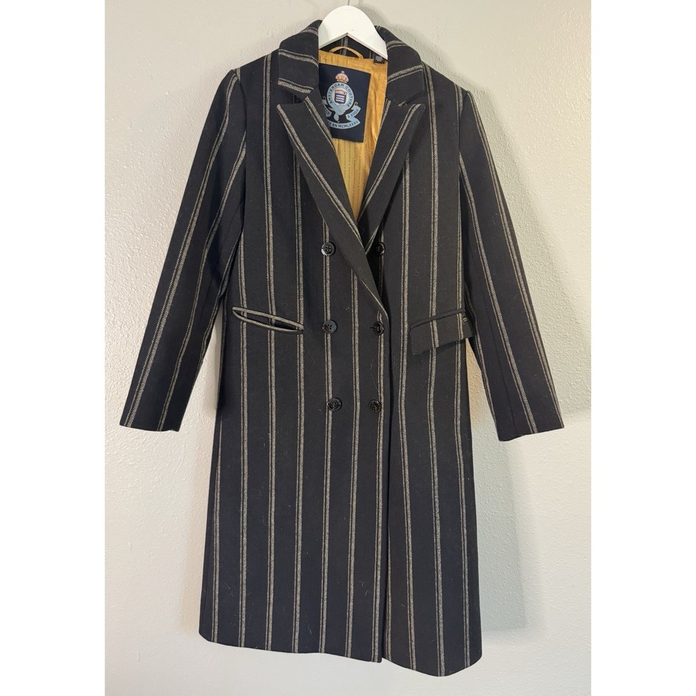 Scotch & Soda Maison Scotch Wool Striped Double Breasted Long Coat Women M